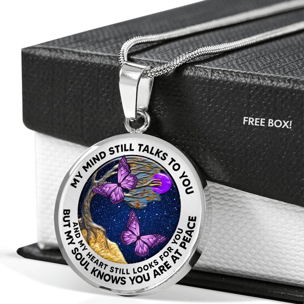 AG2108022 My Mind Still Talks To You Purple Butterflies Tree Of Life  Luxury Necklace with Back Engraving