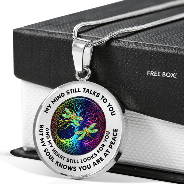 JL1507001 Golden Dragonflies And Tree Of Life Colorful Luxury Necklace with Back Engraving