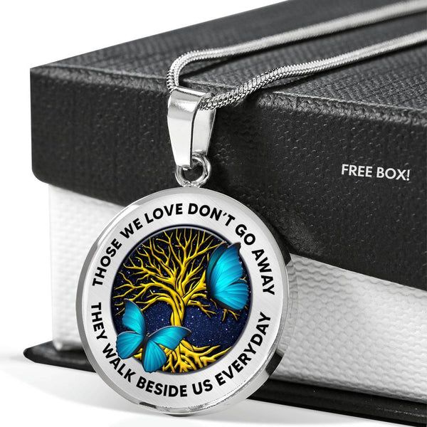 Those We Love Don't Go Away Blue Butterflies Tree Of Life TM070611 Luxury Necklace with Back Engraving