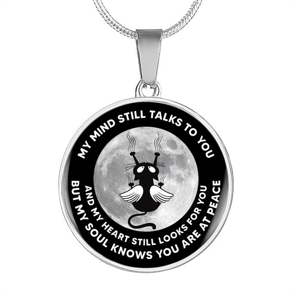 My Mind Still Talks To You Black Cat Scratching Moon CNLVBC0012 Memorial Necklace