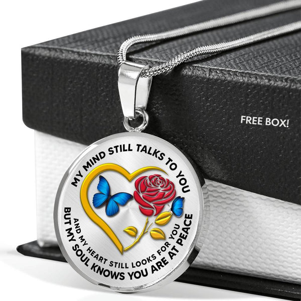 B0708061 My Mind Still Talks To You Blue Butterflies Rose And Golden Heart Shape Luxury Necklace with Back Engraving
