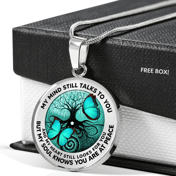 AG2108004 My Mind Still Talks To You Turquoise Butterflies Tree Of Life  Luxury Necklace with Back Engraving