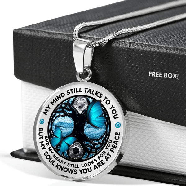 AG1508014 My Mind Still Talks To You Blue Butterflies Tree Of Life  Luxury Necklace with Back Engraving