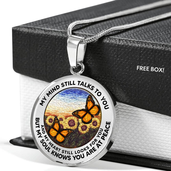 AG2508017 My Mind Still Talks To You Orange Monarch Butterflies Flower Luxury Necklace with Back Engraving