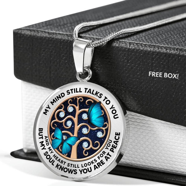 AG1208012 My Mind Still Talks To You Blue Butterflies Rose Gold Tree Of Life Luxury Necklace with Back Engraving