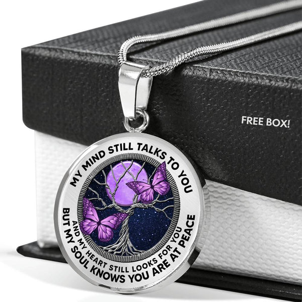 AG0608075 My Mind Still Talks To You Purple Butterflies Silver Moon Tree Of Life And Galaxy Luxury Necklace with Back Engraving