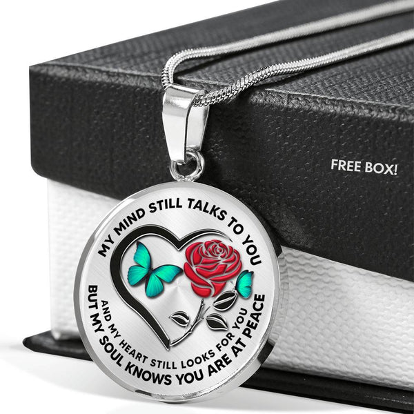 B0708076 My Mind Still Talks To You Green Butterflies Rose And Black Heart Shape Luxury Necklace with Back Engraving