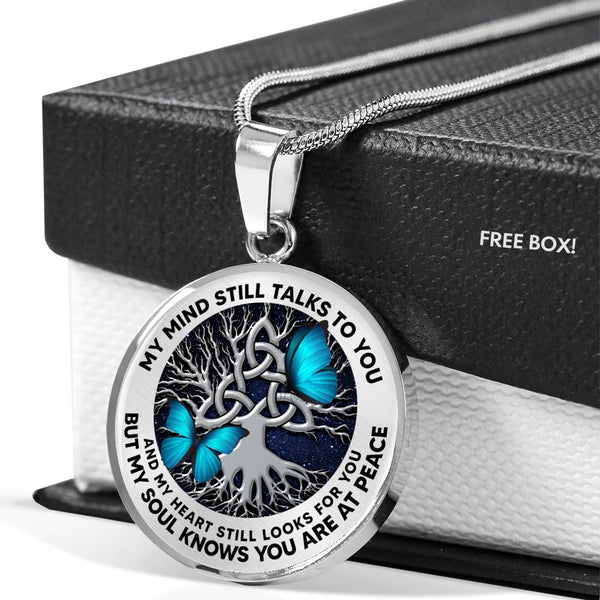 AG0608002 My Mind Still Talks To You Blue Butterflies Silver Celtic Knot Tree Of Life And Galaxy Luxury Necklace with Back Engraving