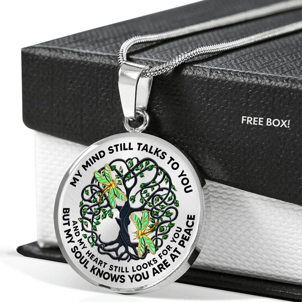 JL2407080 My Mind Still Talks To You Golden Dragonflies Black Celtic Tree Of Life Green Leaf Luxury Necklace with Back Engraving