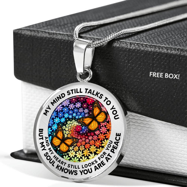 AG2408030 My Mind Still Talks To You Orange Monarch Butterflies Flower Luxury Necklace with Back Engraving