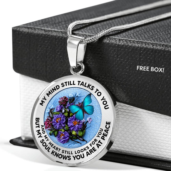 AG2908047 My Mind Still Talks To You Blue Butterflies Flower Luxury Necklace with Back Engraving