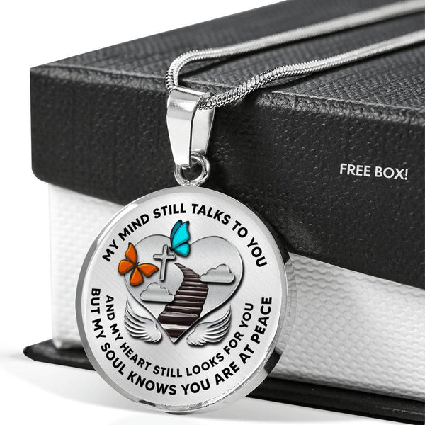 B07130015 My Mind Still Talks To You Orange And Turquoise Butterflies Stair Way To Heaven With Silver Cross Luxury Necklace with Back Engraving