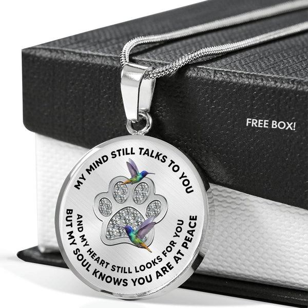 JL1507011 My Mind Still Talks To You Hummingbirds Silver One Paw Luxury Necklace with Back Engraving