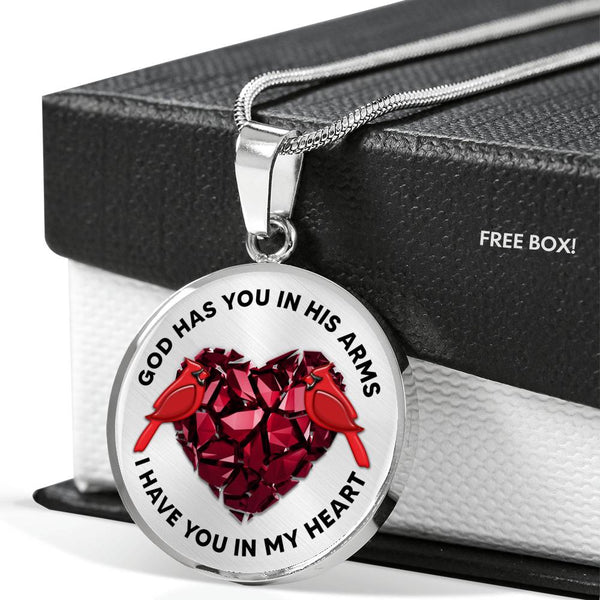 TQ0106 God Has You In His Arms Red Bird Cardinal Broken Heart Luxury Necklace with Back Engraving