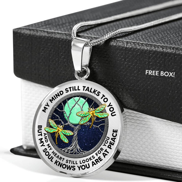 AG0608124 My Mind Still Talks To You Golden Dragonflies Silver Moon Tree Of Life And Galaxy Luxury Necklace with Back Engraving