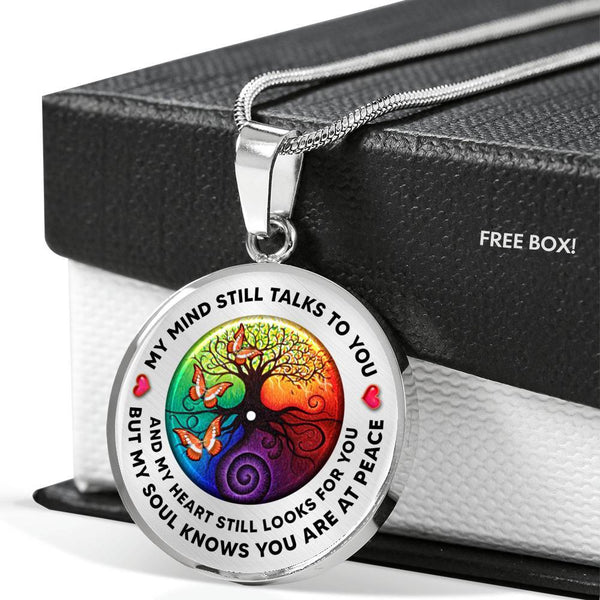 My Mind Still Talks To You Butterfly Colorful Circle Tree Of Life PT0044 Luxury Necklace with Back Engraving