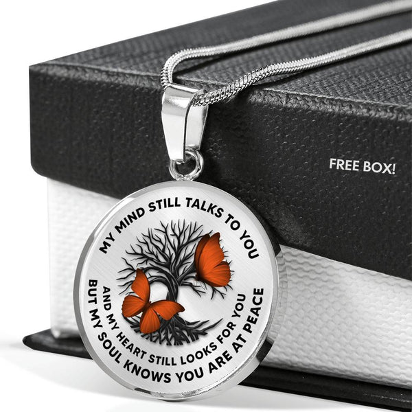 My Mind Still Talks To You Orange Butterflies Tree Of Life 020520VTC25 Luxury Necklace with Back Engraving