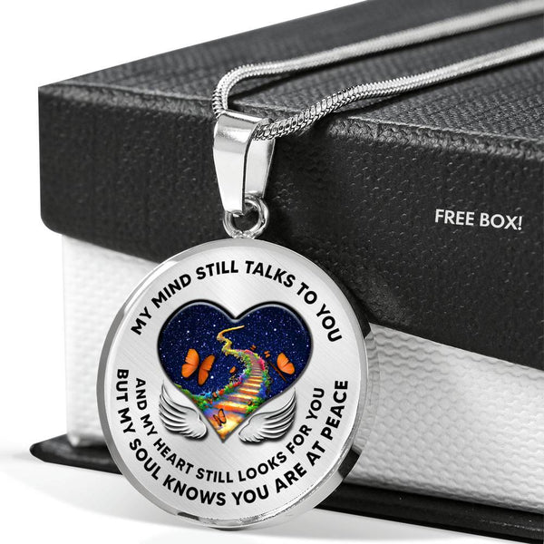 B0713007 My Mind Still Talks To You Orange Butterflies Stair Way To Heaven With Heart Wings Luxury Necklace with Back Engraving