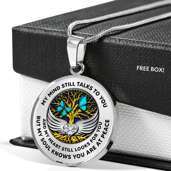 B0713004 My Mind Still Talks To You Turquoise Butterflies Gold Tree Of Life With Heart Wings Luxury Necklace with Back Engraving