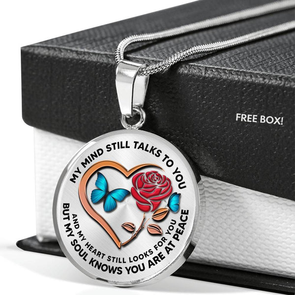 B0708015 My Mind Still Talks To You Turquoise Butterflies Rose And Rose Gold Heart Shape Luxury Necklace with Back Engraving