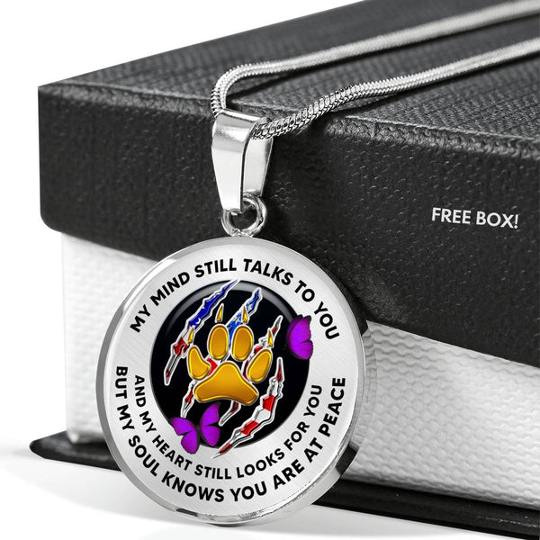 JL1807009 My Mind Still Talks To You Purple Butterflies Golden Paws And American Claw Luxury Necklace with Back Engraving