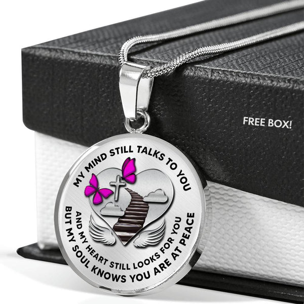B07130012 My Mind Still Talks To You Pink Butterflies Stair Way To Heaven With Silver Cross Luxury Necklace with Back Engraving