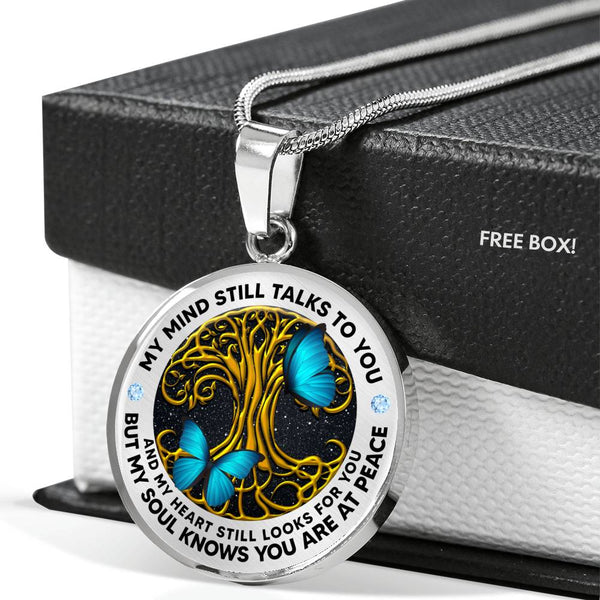 AG2008021 My Mind Still Talks To You Blue Butterflies Gold Tree Of Life  Luxury Necklace with Back Engraving