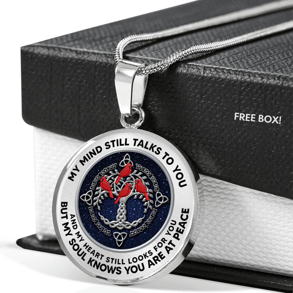 AG0608082 My Mind Still Talks To You Red Cardinals Silver Celtic Knot Tree Of Life Luxury Necklace with Back Engraving