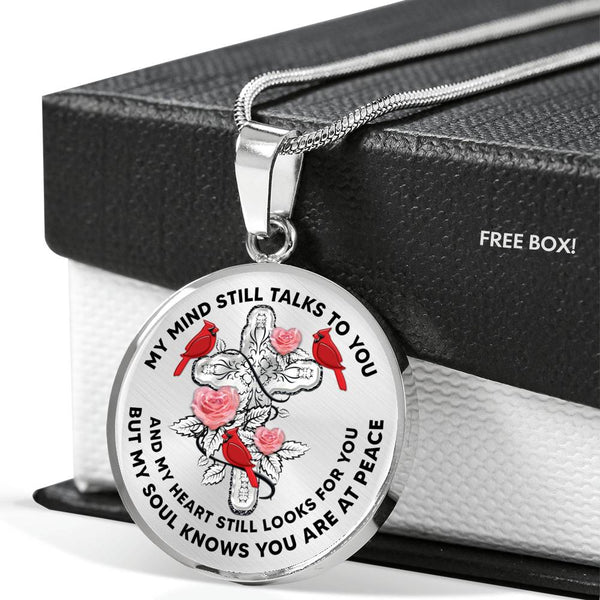 JL2007002 My Mind Still Talks To You Red Cardinals Three Rose And Silver Cross Luxury Necklace with Back Engraving