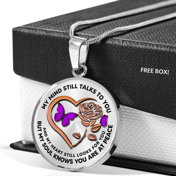 B0708087 My Mind Still Talks To You Purple Butterflies Rose Gold Rose And Heart Shape Luxury Necklace with Back Engraving