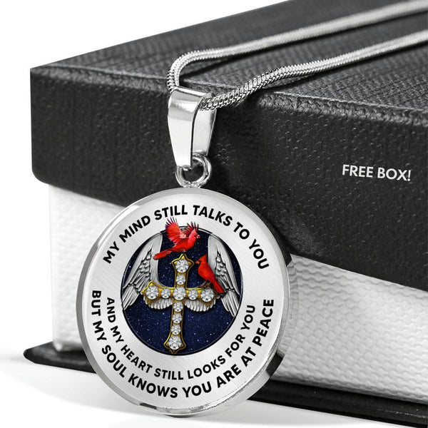 JL1407010 My Mind Still Talks To You Red Cardinals Cross Wings  Luxury Necklace with Back Engraving