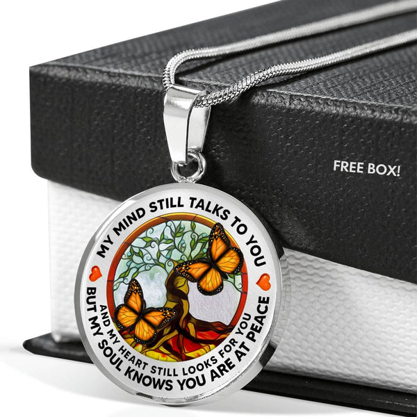 AG1308011 My Mind Still Talks To You Orange Monarch Butterflies Tree Of Life  Luxury Necklace with Back Engraving