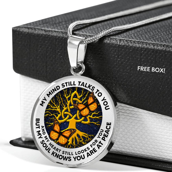 AG0608020 My Mind Still Talks To You Orange Monarch Butterflies Gold Celtic Knot Tree Of Life And Galaxy Luxury Necklace with Back Engraving