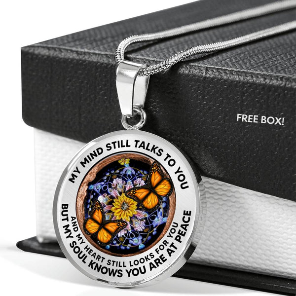 AG2808018 My Mind Still Talks To You Orange Monarch Butterflies Flower Luxury Necklace with Back Engraving