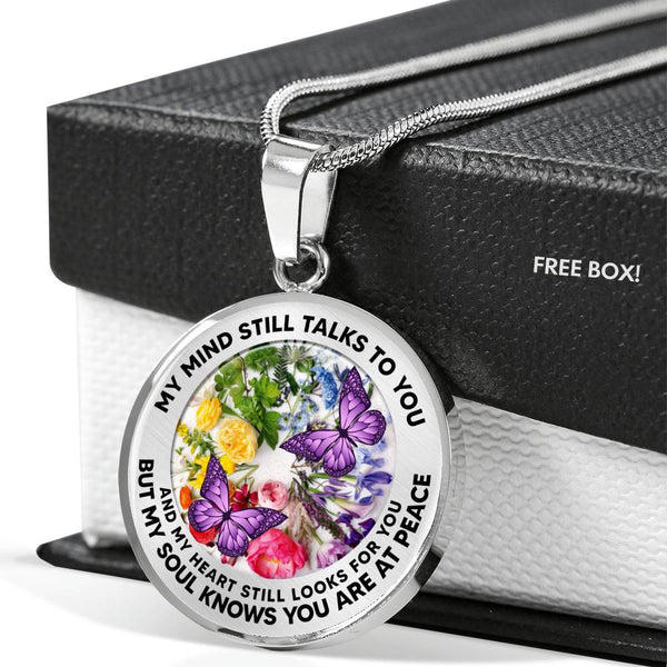 AG2608027 My Mind Still Talks To You Purple Butterflies Flower Luxury Necklace with Back Engraving