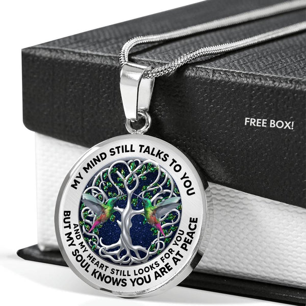 JL2407128 My Mind Still Talks To You Green Hummingbirds Celtic Tree Of Life Green Leaf And Galaxy Luxury Necklace with Back Engraving