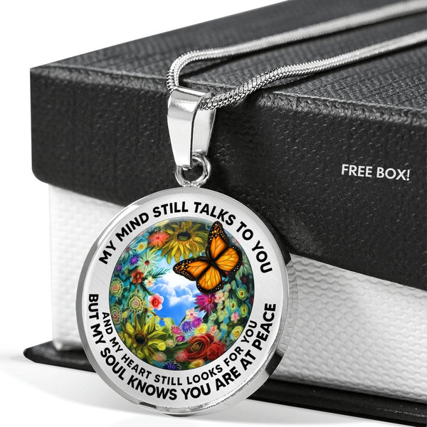 AG2208039 My Mind Still Talks To You Orange Monarch Butterflies Flower  Luxury Necklace with Back Engraving