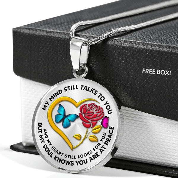 B0708065 My Mind Still Talks To You Turquoise And Pink Butterflies Rose And Golden Heart Shape Luxury Necklace with Back Engraving