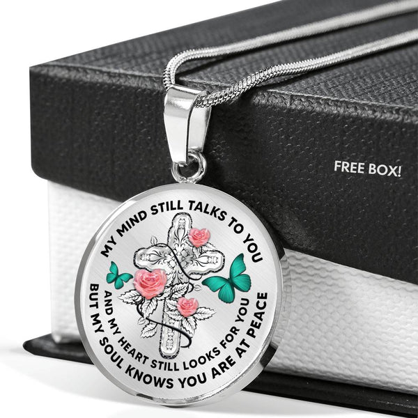 JL2007006 My Mind Still Talks To You Turquoise Butterflies Three Rose And Silver Cross Luxury Necklace with Back Engraving