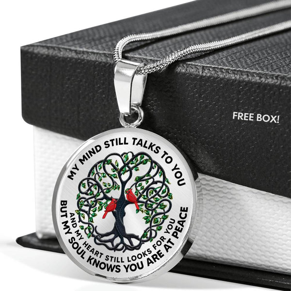 JL2407102 My Mind Still Talks To You Red Cardinals Black Celtic Tree Of Life Green Leaf Luxury Necklace with Back Engraving