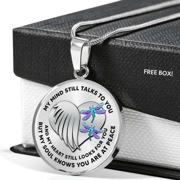 JL1407015 My Mind Still Talks To You Turquoise Dragonflies Heart Wing Silver Luxury Necklace with Back Engraving