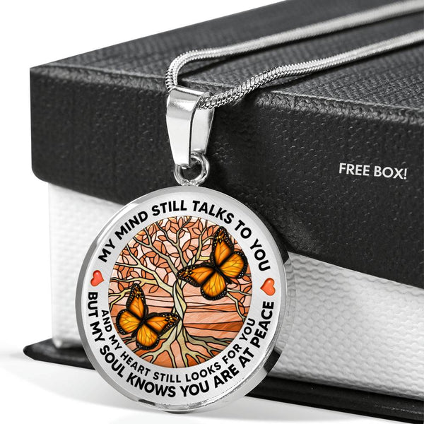 AG1308019 My Mind Still Talks To You Orange Monarch Butterflies Tree Of Life  Luxury Necklace with Back Engraving