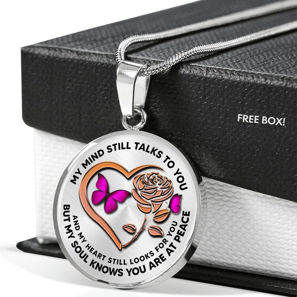 B0708088 My Mind Still Talks To You Pink Butterflies Rose Gold Rose And Heart Shape Luxury Necklace with Back Engraving