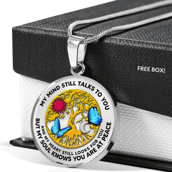 B0706064 My Mind Still Talks To You Turquoise Butterflies And Tree Of Life Sun And Moon Luxury Necklace with Back Engraving