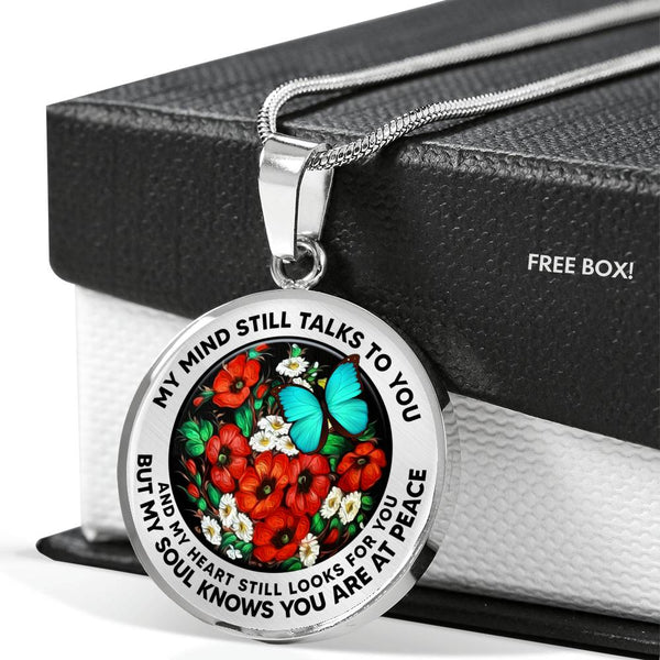 AG2908005 My Mind Still Talks To You Turquoise Butterflies Flower Luxury Necklace with Back Engraving