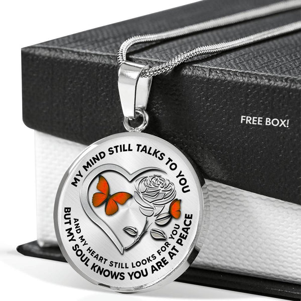 B0708033 My Mind Still Talks To You Orange Butterflies Silver Rose And Heart Shape Luxury Necklace with Back Engraving