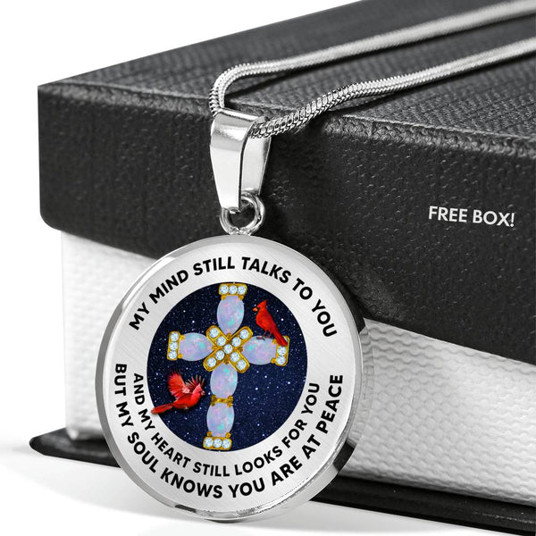 JL2107008 My Mind Still Talks To You Red Cardinals Rose Opal Cross Luxury Necklace with Back Engraving