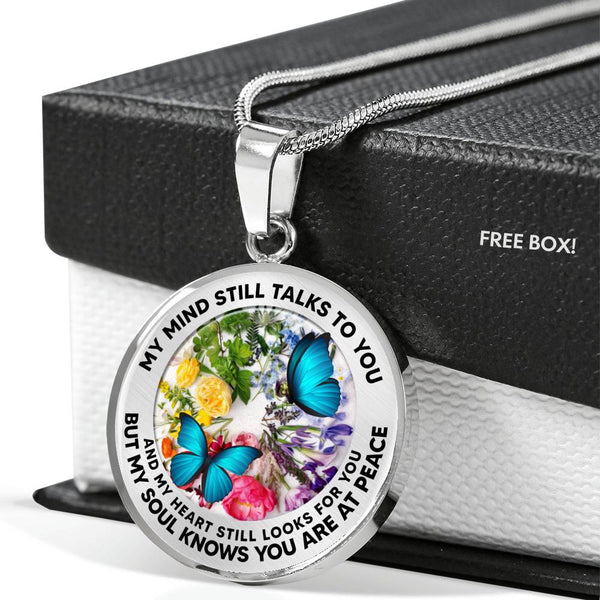 AG2608028 My Mind Still Talks To You Blue Butterflies Flower Luxury Necklace with Back Engraving