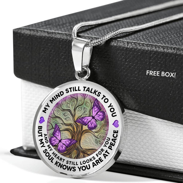 AG1308007 My Mind Still Talks To You Purple Butterflies Tree Of Life  Luxury Necklace with Back Engraving