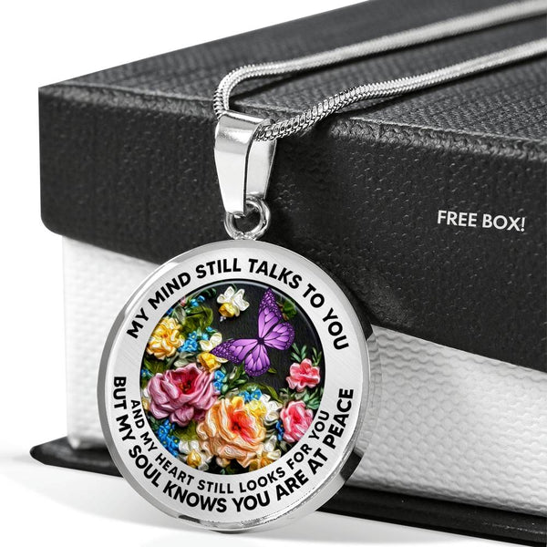 AG2908040 My Mind Still Talks To You Purple Butterflies Flower Luxury Necklace with Back Engraving